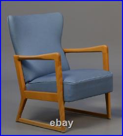 Vintage retro Danish mid century armchair lounge chair blue Søren Hansen 1940s