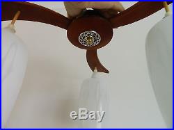 Vintage/retro MID Century 3 Arm Ceiling Light Fitting Metal/glass Teak