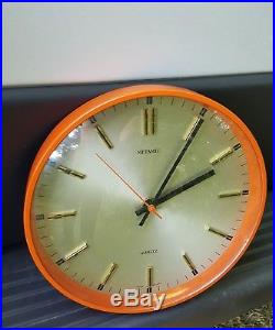 Vintage retro Metamec 1960-70's battery wall clock mid century orange convex