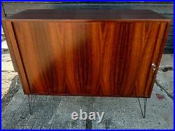 Vintage retro Mid Century Danish rosewood sideboard TV cabinet hairpin tambour 1