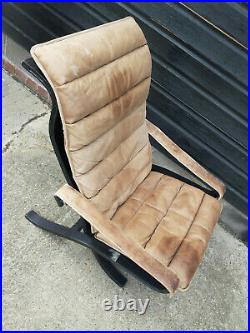 Vintage retro folding Danish mid century armchair lounge chair brown leather