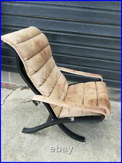 Vintage retro folding Danish mid century armchair lounge chair brown leather