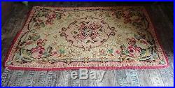 Vintage retro mid century 1950s handmade latch hook wool work carpet rug floral