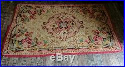 Vintage retro mid century 1950s handmade latch hook wool work carpet rug floral