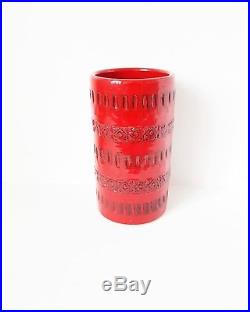Vintage retro mid century Red Bitossi Cylinder vase Italian Pottery Aldo Londi