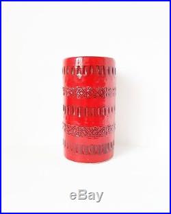 Vintage retro mid century Red Bitossi Cylinder vase Italian Pottery Aldo Londi