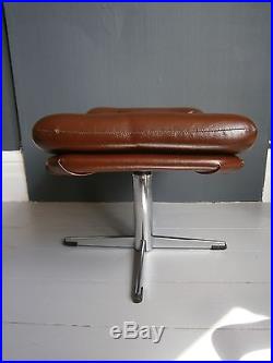 Vintage retro mid century chrome swivel foot stool pedestal Danish style ottoman