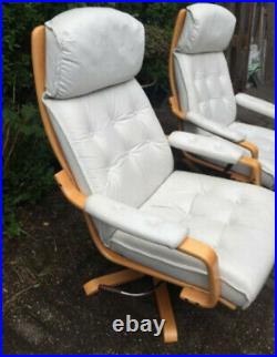 Vintage retro mid century white leather Danish armchair lounge swivel chair x1