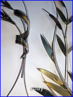 Vntage Mid Century Modern Wall Art Brass Copper Cattails & Wheat 3 Pc Set MCM