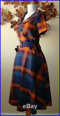 Voodoo Vixen Samantha Mid Century Vintage Flare Warm Plaid Pockets Dress S-XXL