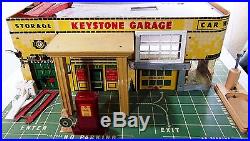 Vtg 1950 Toy Keystone Car Garage Gas Pump Station Mid Century L 23x16 Retro Home