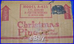 Vtg 1950s 60s Pom Pom 4' Silver Aluminum Christmas Tree Mid-Century Retro #2288