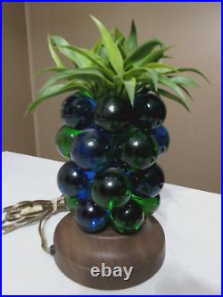 Vtg 1960's MCM Tiki Lucite Grape Cluster Pineapple Green & Blue Table Lamp-Nice