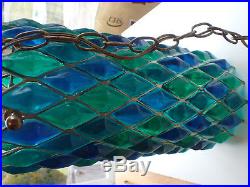 Vtg 1960s Hanging Swag Lamp Blue Green Lucite Resin MidCentury Light RETRO COOL
