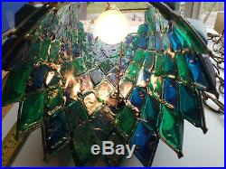 Vtg 1960s Hanging Swag Lamp Blue Green Lucite Resin MidCentury Light RETRO COOL