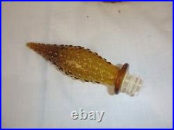 Vtg 60s Mid Century Italian Empoli Amber Bubble Glass Genie Bottle Decanter 22