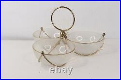 Vtg 70s Mid Century Modern MCM Frosted Glass Brass Ring Condiment Holder Bowls