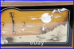 Vtg 70s Mid Century Modern MCM Wood Glass Sunset Beach Hanging Wall Clock Box
