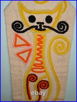 Vtg Cat Tapestry Textile Wall Sculpture Mid Century Modern Kitsch Art Decor