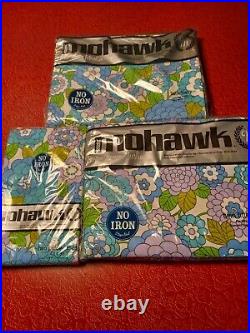 Vtg DEADSTOCK Mid-century 1960s Mohawk Twin Sheet Set Blue Daisy Zinnia Zin Zin