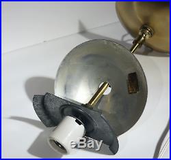 Vtg Ejs MID Century Modern Fixture Brass Lamp Matte Glass Globe Retro Pendant