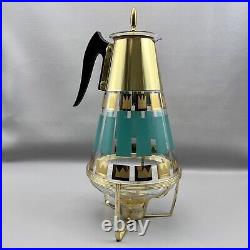 Vtg Fred Press Carafe Coffee Mid-Century Modern MCM With Warmer Corning Turquoise