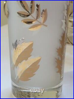 Vtg Fred Press Mid-Century Glasses Barware 22K Gold Leaf 4 Wine & 2 Highball EVC