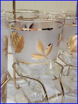 Vtg Fred Press Mid-Century Glasses Barware 22K Gold Leaf 4 Wine & 2 Highball EVC
