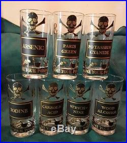 Vtg Georges Briard Name Your Poison Barware Glasses Set of 7 Highball Tumblers