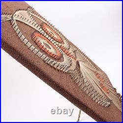 Vtg Handmade Psychedelic String Thread Brass Nail Art Work Owl 1970's 20x16