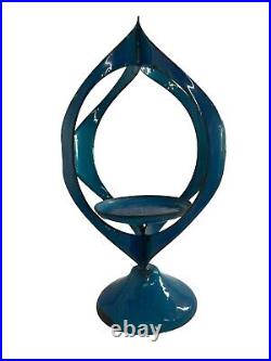 Vtg Hanova of Pasadena Turquoise Blue Enamel steel Mid Century Candleholder