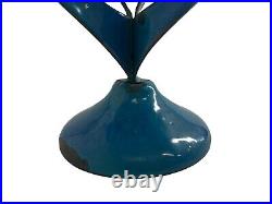 Vtg Hanova of Pasadena Turquoise Blue Enamel steel Mid Century Candleholder