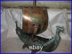 Vtg Iron Art Denmark Bronze Viking Dragon Ship Edward Aagaard Artist Mid Century