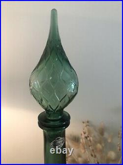 Vtg Italian Guildcraft Green Empoli Glass Quilted Genie Bottle 26 Italy MCM
