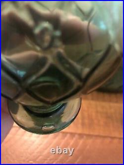 Vtg Italian Guildcraft Green Empoli Glass Quilted Genie Bottle 26 Italy MCM