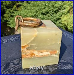 Vtg Jere Green Onyx Marble Cube & Chain Bookend Mid Century Brutalist