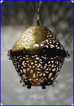 Vtg Lamp Hanging Brass Swag Light Mid Century Retro Chandelier Handmade