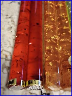 Vtg Lot Set 7 Lucite Acrylic Candles red orange green clear flecked Tapered