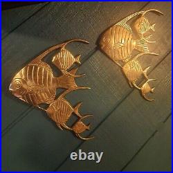 Vtg MCM Pair of Angel Fish Swimming Nautical Brass Wall Hanging Mid-Century Art
