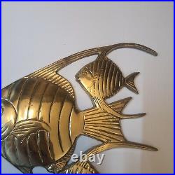 Vtg MCM Pair of Angel Fish Swimming Nautical Brass Wall Hanging Mid-Century Art