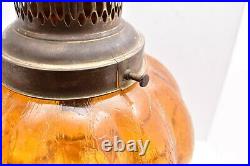 Vtg MCM Retro Hanging Swag Light/Lamp Amber Rootbeer Crackle Glass Mid Century