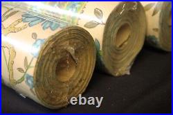 Vtg MCM Wallpaper Birge 5 Rolls (4 sealed) 60s 70s Turquoise Green 200+ Feet