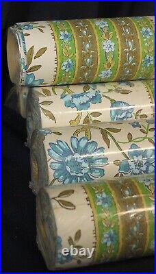 Vtg MCM Wallpaper Birge 5 Rolls (4 sealed) 60s 70s Turquoise Green 200+ Feet