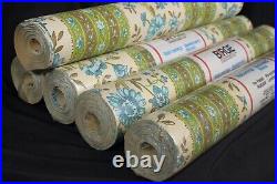 Vtg MCM Wallpaper Birge 5 Rolls (4 sealed) 60s 70s Turquoise Green 200+ Feet