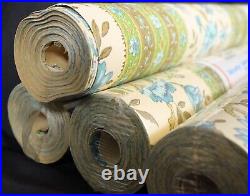 Vtg MCM Wallpaper Birge 5 Rolls (4 sealed) 60s 70s Turquoise Green 200+ Feet