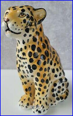 Vtg Mid Century 60's Italy Majolica Pottery Hand Painted Cheetah Cub Sculpture