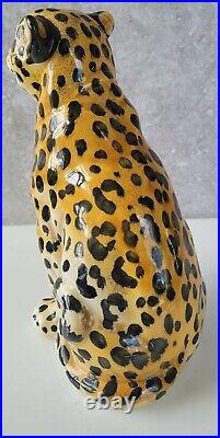 Vtg Mid Century 60's Italy Majolica Pottery Hand Painted Cheetah Cub Sculpture