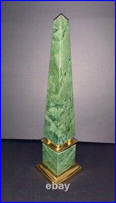 Vtg Mid Century 60s Art Deco Style Hollywood Regency Green Marble Brass Obelisk