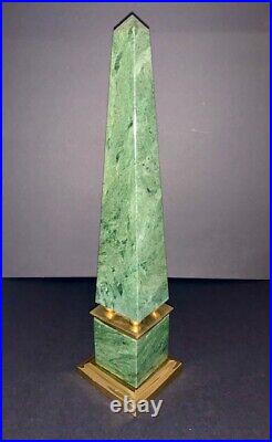 Vtg Mid Century 60s Art Deco Style Hollywood Regency Green Marble Brass Obelisk