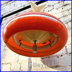 Vtg Mid Century Atomic Spaceage UFO Orange Plastic Pendant Light 60's 70's Retro